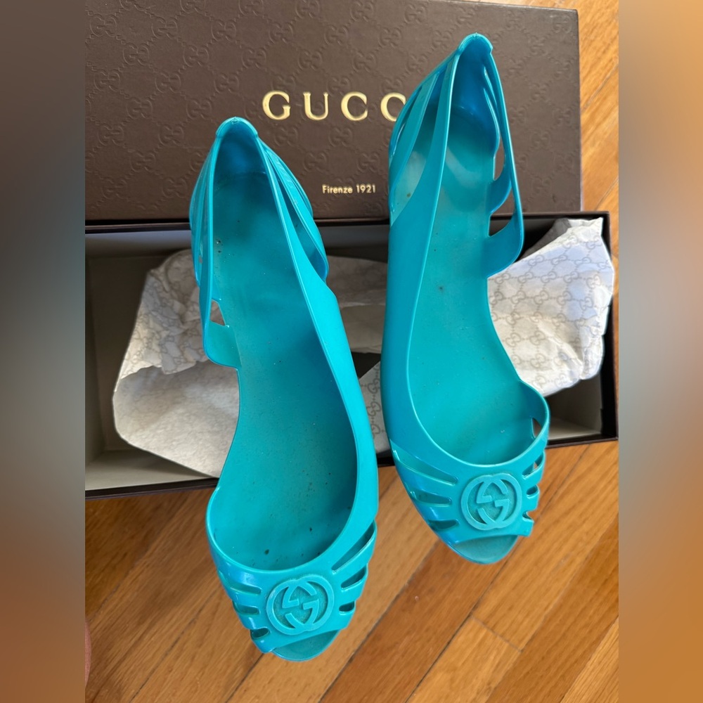 Gucci Women's Teal Open-Toe Mules